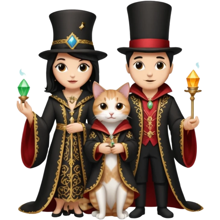 magician couple and their pet cat emoji