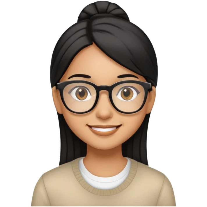 girl with light brown skin smiling with straight black hair, brown eyes, and clear glasses emoji