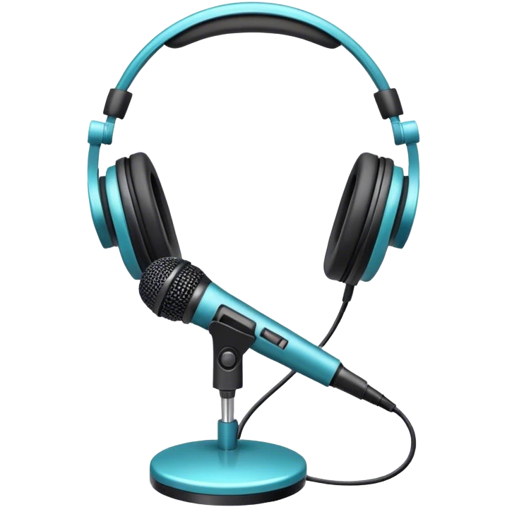 Create an emoji for podcasting. Show a microphone with headphones, symbolizing the recording of a podcast. Use modern, professional colors. Do not include any emojis or smiley faces. Make the background transparent. emoji