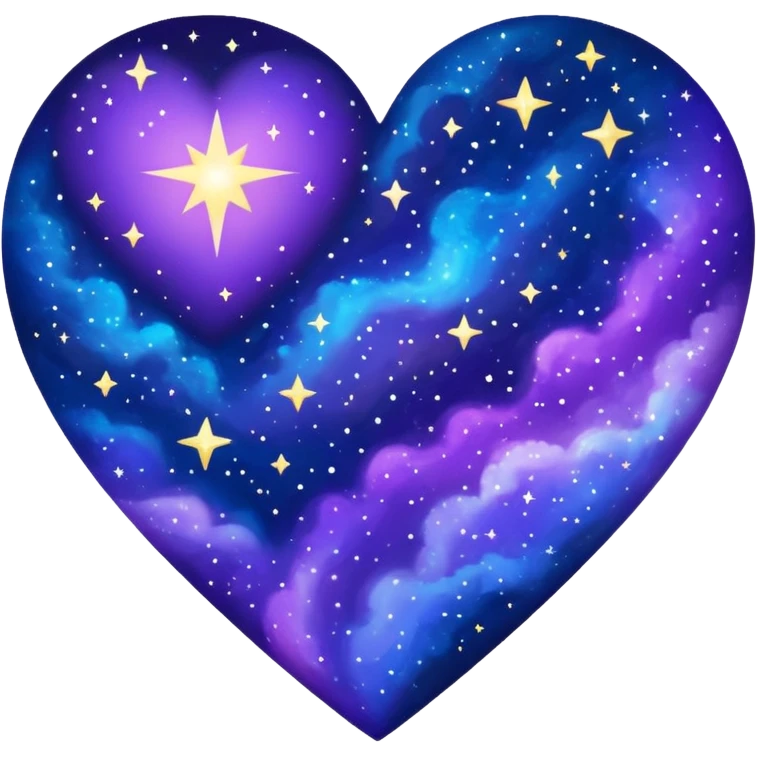 a heart shape with a night sky galaxy texture, sparkling stars, deep blues and purples emoji