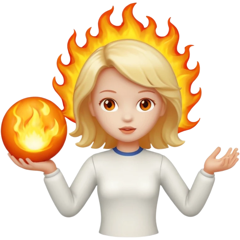 Faça uma boneca jogando carimba, em que a bola que ela está segurando está em chamas emoji