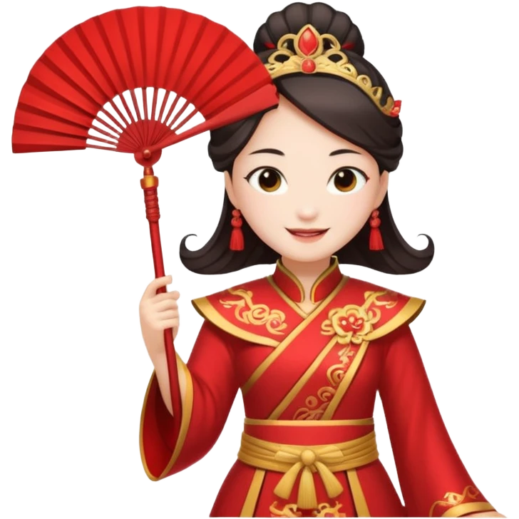Chinese mythology Princess Iron Fan, wearing red ancient costume, holding iron fan, smiling, dignified temperament emoji