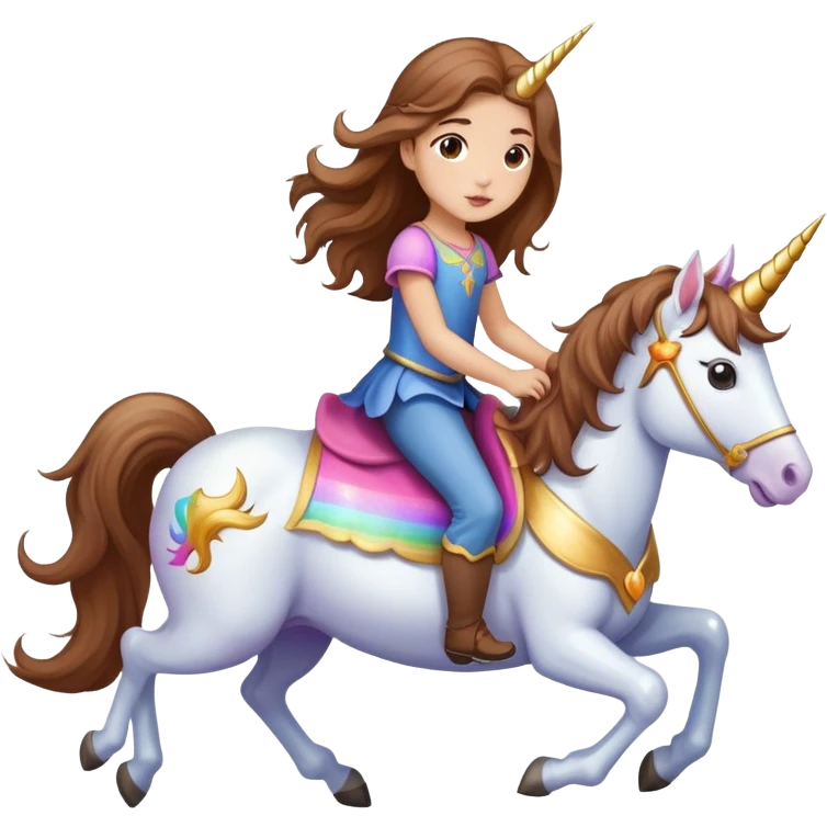 light-skinned little girl with long brown hair riding a unicorn emoji