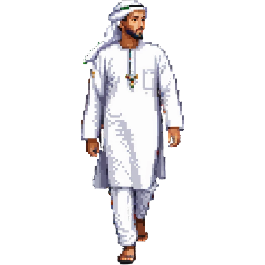 Arab man walking, wearing traditional white thobe and headscarf emoji