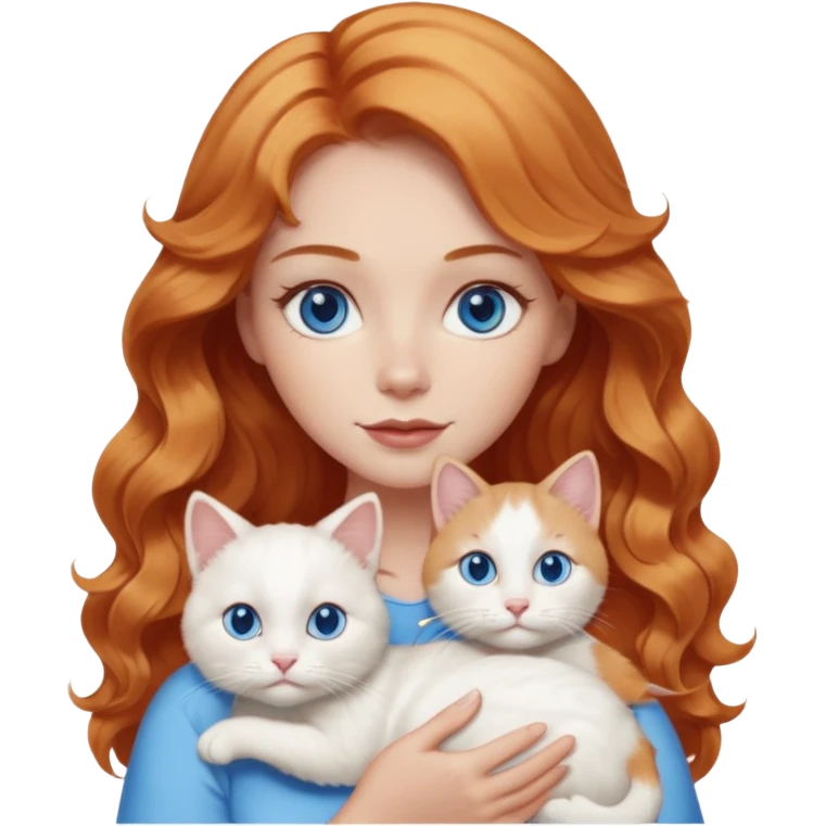 Long wavy strawberry blonde blue eyes woman with a white cat with blue eyes realistic  emoji