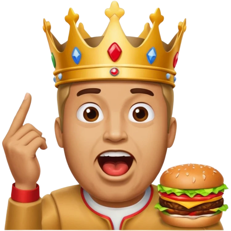 man with a burger king crown sitting down yelling emoji