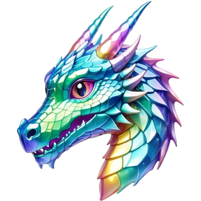 Realistic Sparkly glossy Pastel iridescent glass dragon head profile  emoji