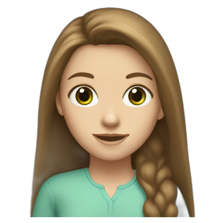 tall caucasian girl with Brown long Hair, green eyer, light blue shirt emoji