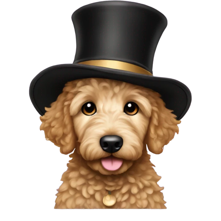 Baby golden doodle with a top hat on emoji