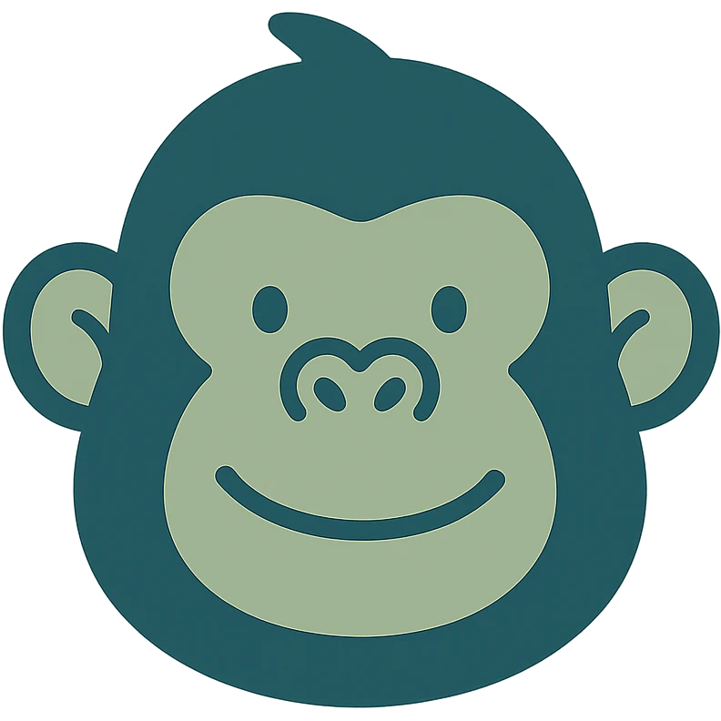 green gorilla face, cartoon style, playful look emoji