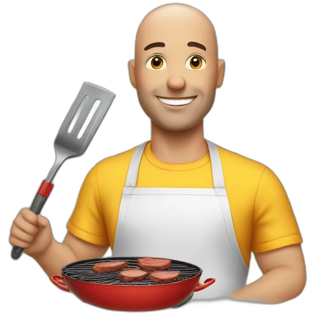 Bald man cooking bbq emoji