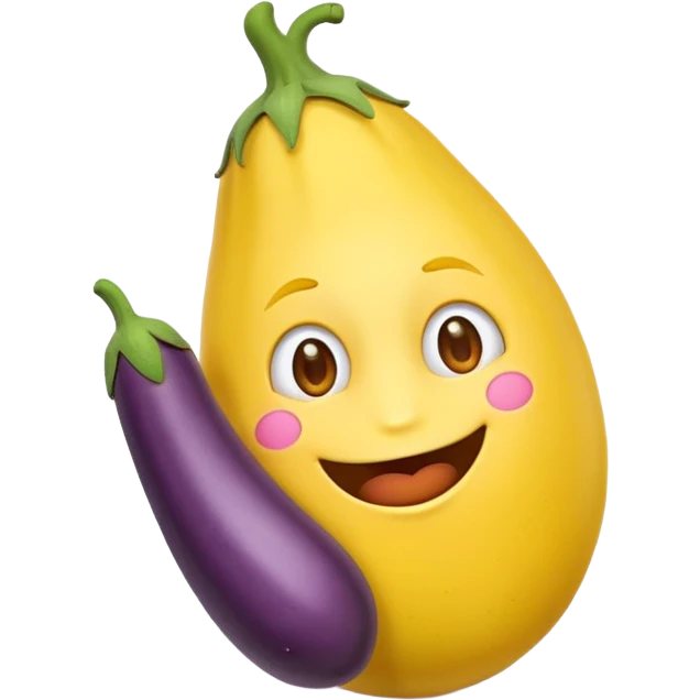 Yellow emoji with 🍆 in hand emoji