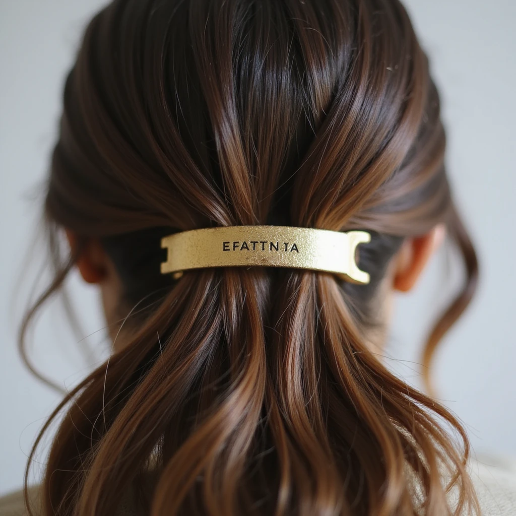 realistic hairclip, gold metal, high detail, photorealistic style emoji