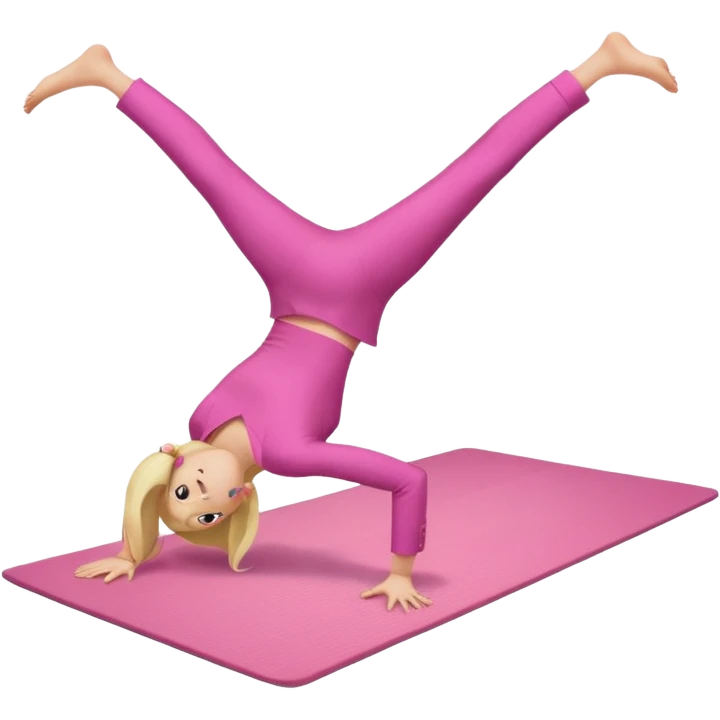 A fair-haired girl in a pink suit does a back bridge on a mat emoji