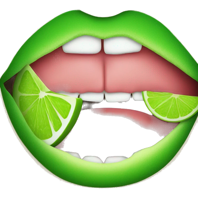 Green lips biting into a lime emoji