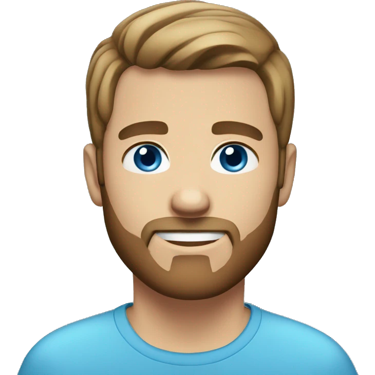 white male short straight brown hair, short beard and blue eyes emoji