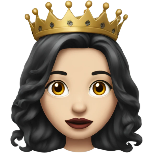 Caucasian Hyper realistic long dark hair, with a crown  and tattoos big lips emoji