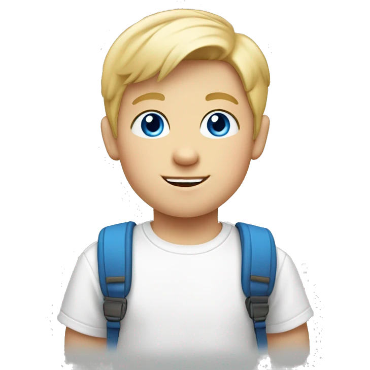kindergarten white boy with blond hair and blue eyes with white t-shirt emoji