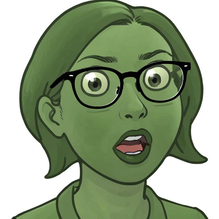 Красивая у девушка брюнетка в очках удивляется emoji