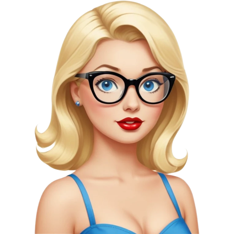 50's pin up,  blonde, black glasses and blue eyes full figure emoji