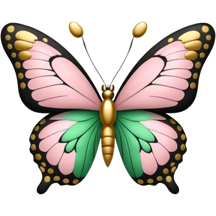 powder pink, gold, black & green butterfly emoji