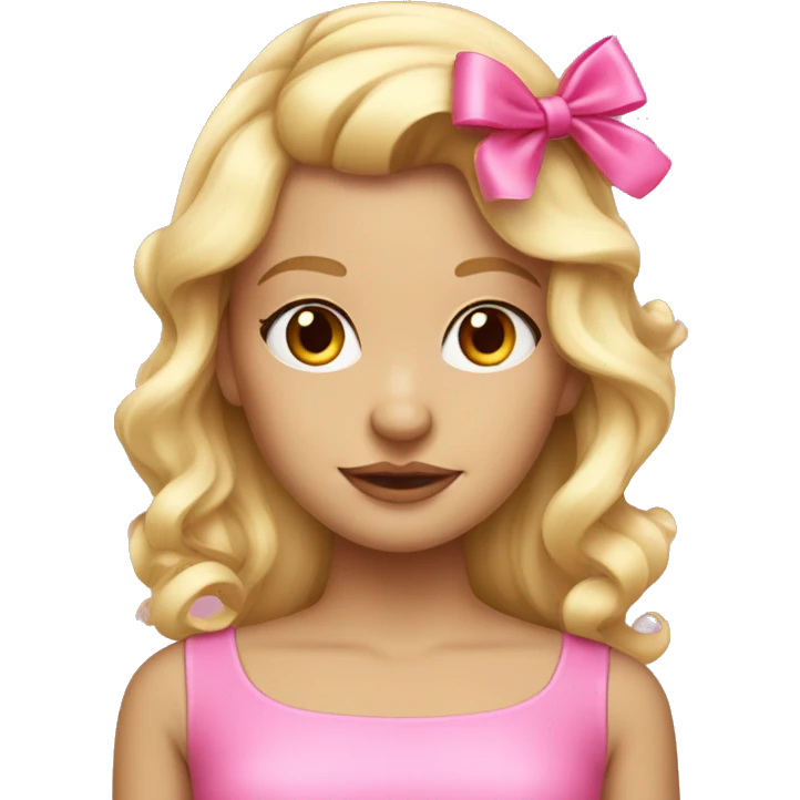 blonde girl with pink coquette bow in her hair  emoji