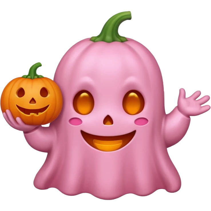 pastel pink ghost with orange pumpkin kawaii style emoji