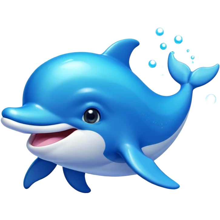Cinematic Adorably Playful Dolphin Portrait Emoji, Bouncing joyfully through sparkling turquoise waves with a sleek, streamlined body of glossy blue skin, a wide, infectious smile, and bright, twinkling eyes that radiate pure delight, Simplified yet charmingly exuberant features, highly detailed, glowing with a radiant, bubbly aquatic glow, high shine, energetic and heartwarming, stylized with an air of whimsical ocean fun, soft glowing outline, capturing the essence of a super cute dolphin that seems ready to leap out of the screen spreading joy! emoji
