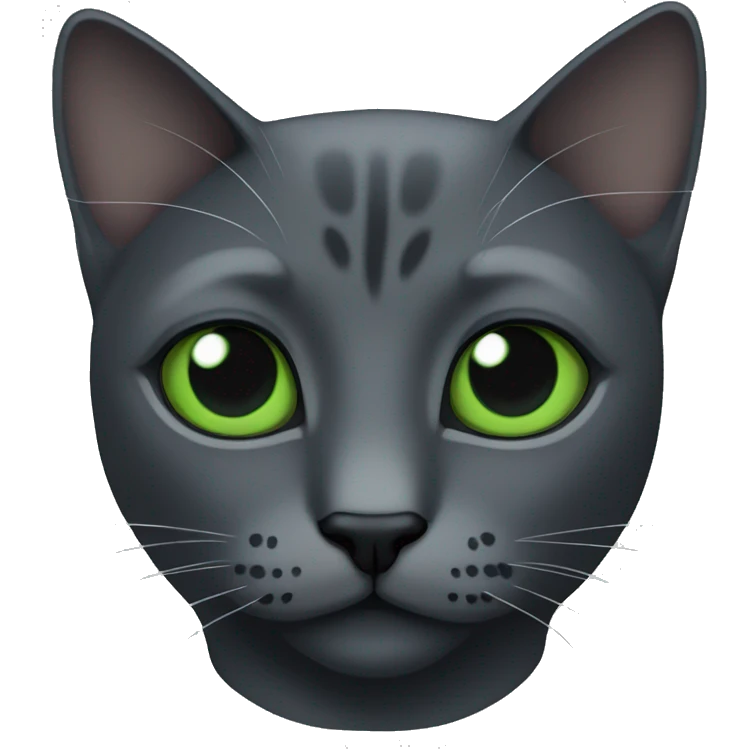 Dark gray cat with black face marks and green eyes head only emoji