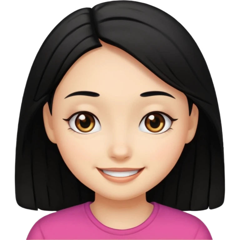 girl with black hair smiling with eyes cross eyed emoji
