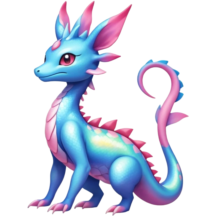 Colorful Iridescent Exotic Amaura-Salandit-Aurorus-Sylveon-Fakémon-hybrid-creature (full body)  emoji