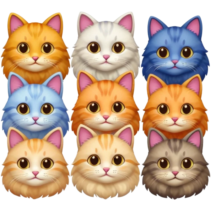6 realistic looking cats with different natural coloured coats, assorted grey and white, greys, calico colours etc
 emoji