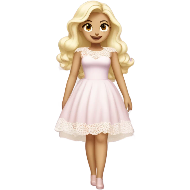 Thick white blonde coquette dress, light pink cloth and white lace emoji