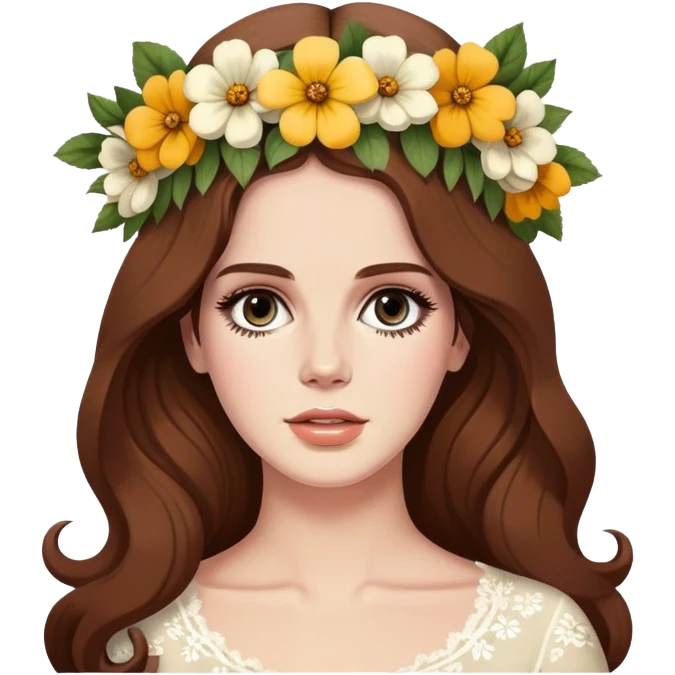 Lana Del Rey with flower crown and vintage style emoji