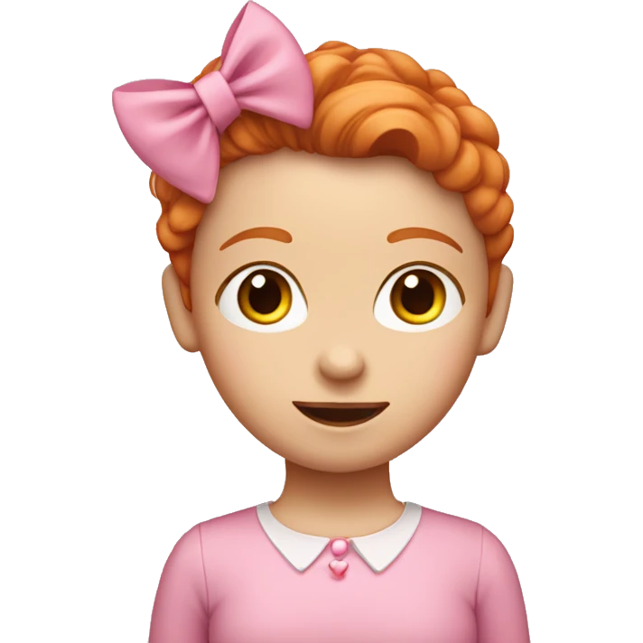 a ginger haired girl with a pink long sleeved top and a pink bow in hair  emoji