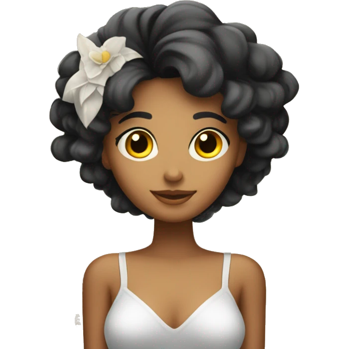 Chica latina con cabello negro lacio largo con alas de angel y aureola emoji