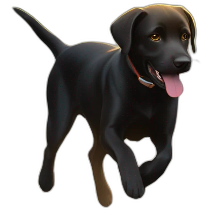 Black Labrador runs and the sun shines behind emoji