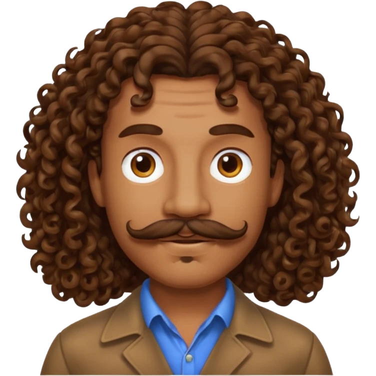 Man with long brown curly hair and mustache emoji