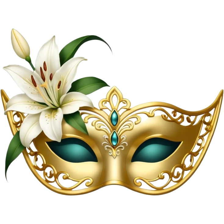 golden masquerade eye mask with white lily flower on the side emoji