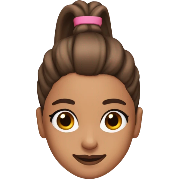 Ariana Grande with a brown high ponytail and a pink top emoji
