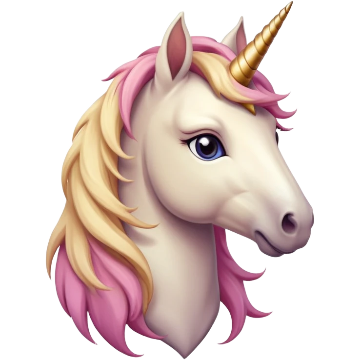 head of an anthropomorphised female unicorn horse, looking directly ahead, relaxed pose emoji