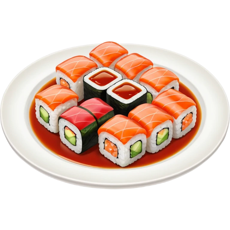 Sushi rolls with sauce on top in a plate emoji