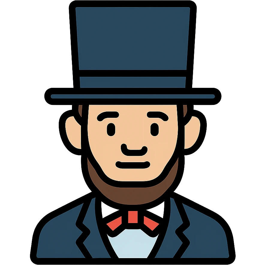 color outline icon of Abraham Lincoln with top hat and beard emoji