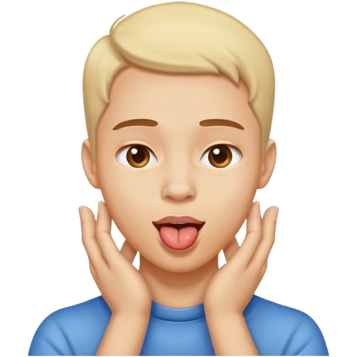 Person with both hands touching there neck, tounge out  emoji