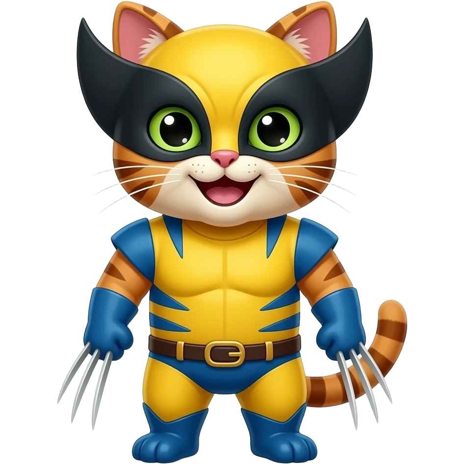 a happy cat dressed as a wolverine emoji