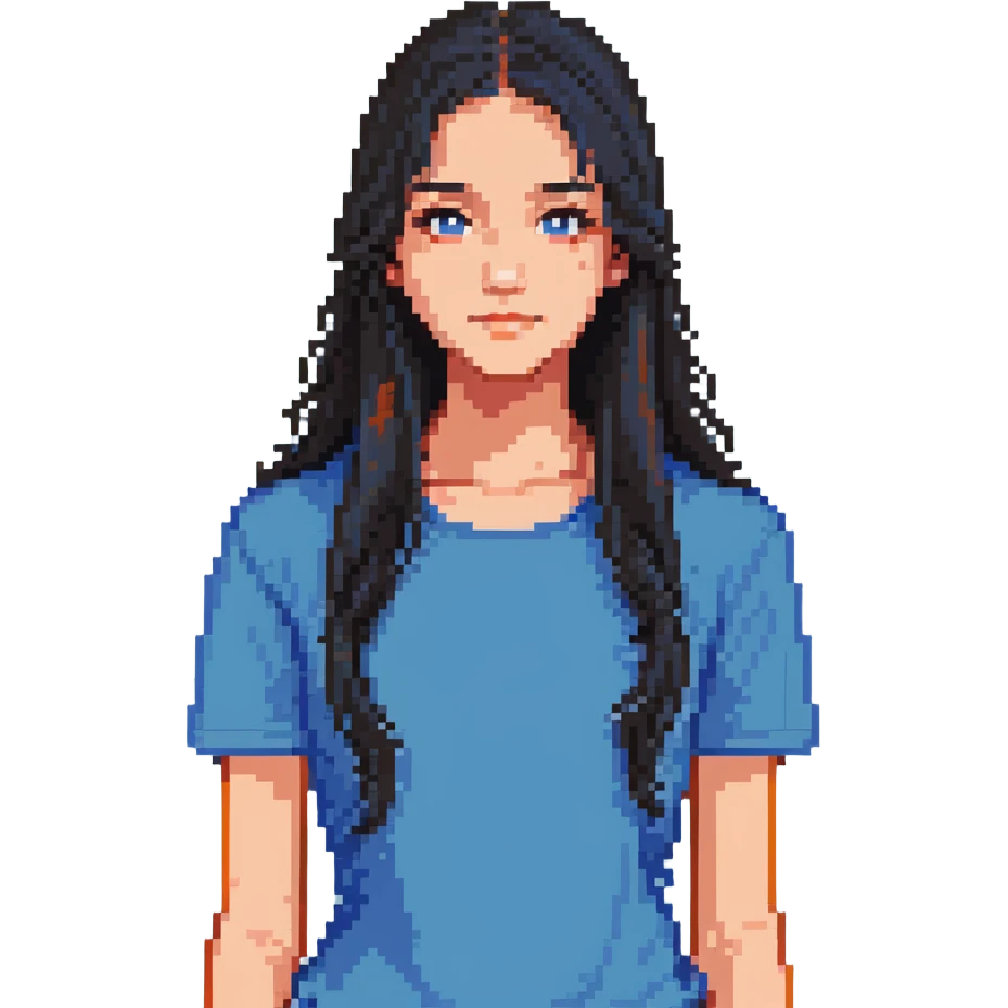 teenager girl with black long hair and blue shirt emoji