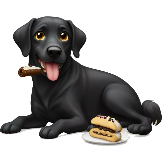 Black dog eating a cannoli  emoji