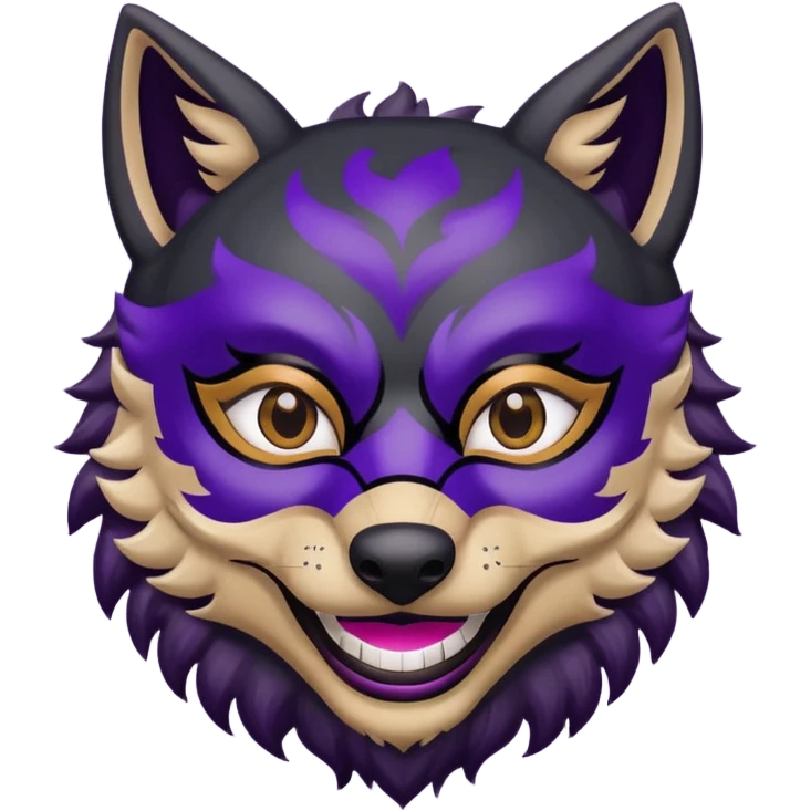 black wolf with purple pattern, emotion (happy, sad, sleepy) emoji