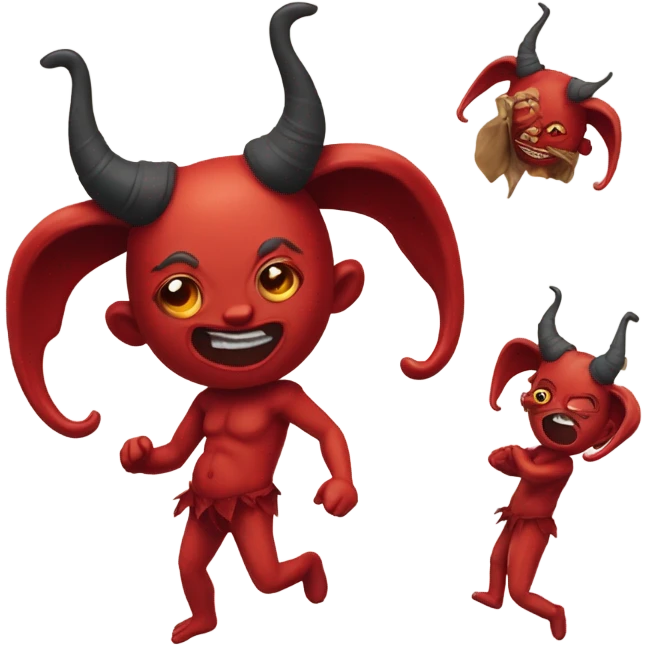 Red horned Satan doll swinging legs falling off a shelf  emoji