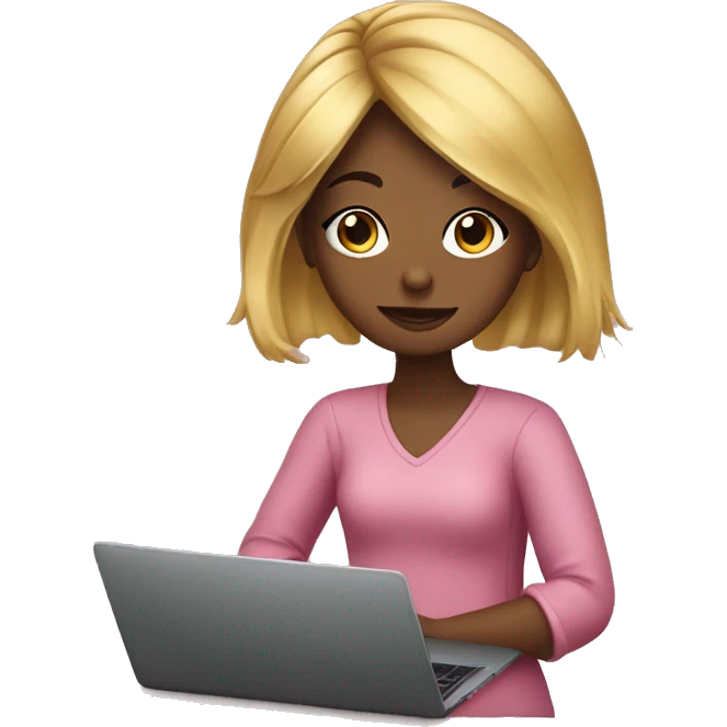 Style girl cutlery hair work on laptop emoji